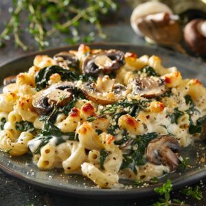 Spinach and Mushroom Macaroni Bake